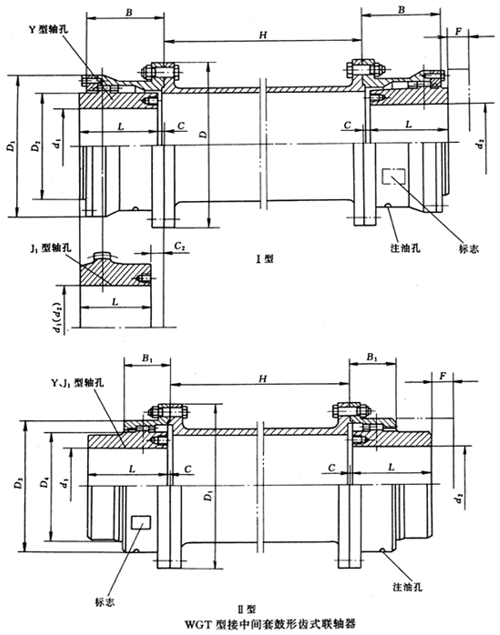 WGT 型接中間鼓形齒式聯軸器圖紙 